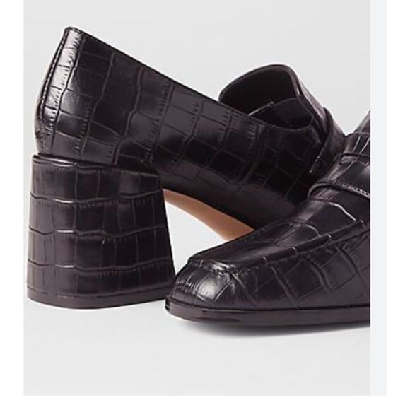 NWOB Ann Taylor Croc Embossed Leather Block Heel Loafer Pumps Black 7.5 - Picture 5 of 6